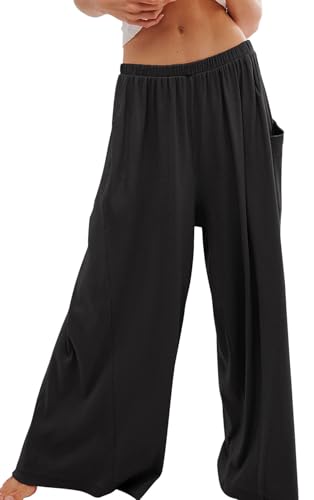 utcoco Women's Wide Leg Pants Casual Comfy Elastic Waist Palazzo Pants Lounge Baggy Trousers with Pockets2