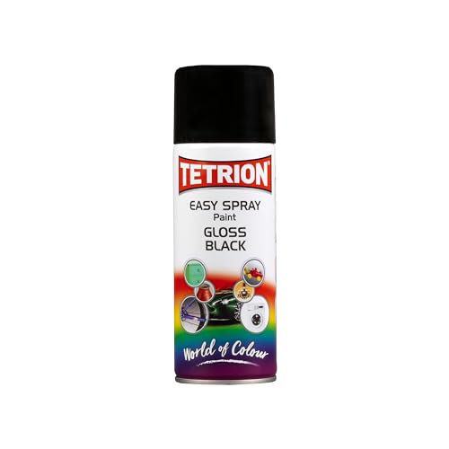 Image of Tetrion Easy Spray Paint - Gloss Black 400ml (Pack of 6) - All-Purpose Fast Drying Acrylic Spray for Wood, Metal, Plastic, Ceramic & More, Smooth Base Coat - Indoor & Outdoor Use, 13.5 Oz