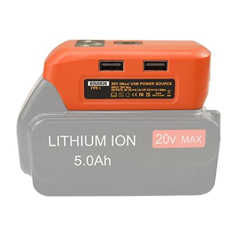 POWRE Source Adapter Converter for 18V Black+Decker Lithium ion BL1514-XJ BL1518-XJ BL2018-XJ BL4018-XJ BL2518-XJ BL2018 BL3018 BL4018 Battery,Dual USB Phone Charger,DC Port Cordless Flashlight Cover