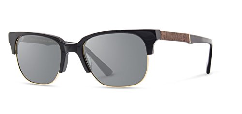 Shwood - Newport 52mm Rectangle Acetate & Wood Sunglasses - Black // Mahogany Polarized