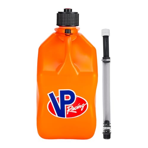 VP Racing 3572-CA 5.5-Gallon Square Motorsport Jug Orange w/ 14 Deluxe Hose Close-Trimmed Cap and Neck for Tight Seal (1 Pack)