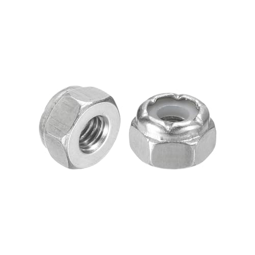 uxcell 100Pcs #10-32 Nylon Insert Hex Lock Nuts, 304 Stainless Steel Self-Locking Nylon Insert Stop Nut for Industrial Construction Fasteners, Silver&Blue
