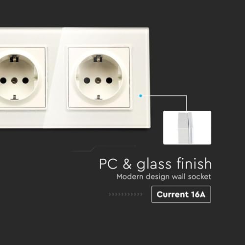 Double prise Schuko murale en verre encastrable bloc prise double - 4