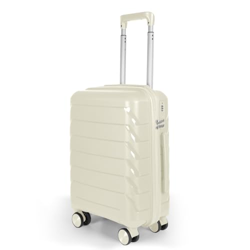 MERCURY TEXTIL- Maleta de Viaje de Cabina con Cierre de Seguridad, Equipaje de Mano Rígido y Resistente de Polipropileno con Ruedas Dobles Giratorias 360º, PP Suitcase. (Linea Hueso)