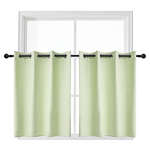 Ygo Blackout Grommet Top Curtain Tiers - Thermal Insulated Short Drapes For Small Windows Kitchen 52 X 36 Inches Pea Green 2 Pieces #TOP12