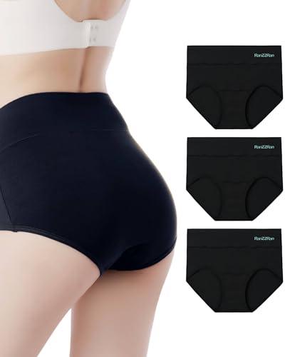 Lista de Braguitas moldeadoras completas para Mujer los 10 mejores. 42 RanZZRan - Ropa interior de cintura alta para mujer, cobertura completa, braguitas elásticas y suaves, rayón derivado de bambú, Paquete de 3 Negro, M