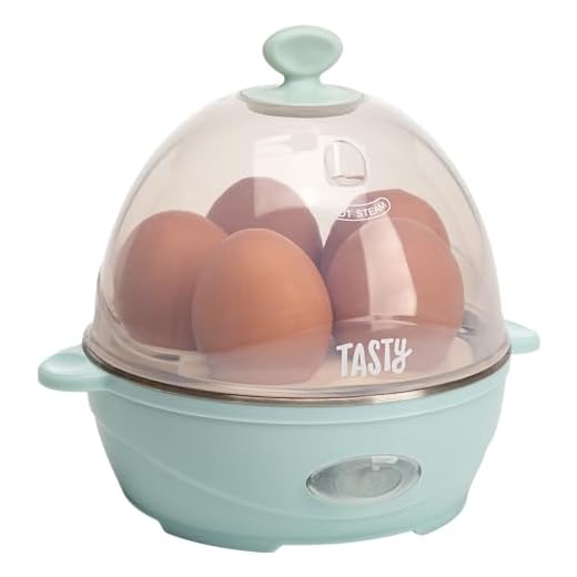 Tasty Mini Rapid Egg Cooker, 5-Egg Capacity for Perfect Hard Boiled Eggs or Omelets, Auto Shut Off, Aqua