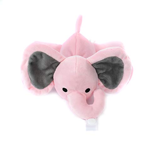 Image of KINREX Baby Pacifier Holder – Soft Elephant Stuffed Animal with Pacifiers Binky Clip for Newborn Babies, Boys & Girls, Preemie, Infant, Pink Measures 18 cm. / 7.09”