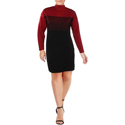 Robe pull col montant Anne Klein L bicolore noir et rouge - 3