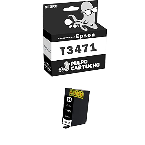 Pulpo Cartucho   Cartucho de Tinta 34XL Negro Compatible con Epson T3471 / T3461 / Ref. C13T34714010 / C13T34614010   Valido para Impresoras Workforce Pro 3725DWF / Pro WF3720DW / Pro WF3720DWF