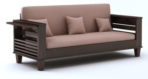 Image of Solid Sheesham Wood Sofa Cum Bed | Wooden Sofa Cum Bed for Living Room | Space Saving Wooden 3 Seater Sofa with Bed for Bedroom, Folding Bed with Mattresses (Walnut Finish)