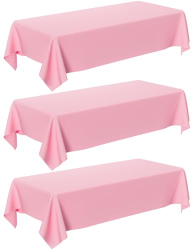 Image of Pink Plastic Table Cloth - 3 Pack 54 inch x 108 inch Light Pink Rectangle Disposable Tablecloth, Pastel Plastic Cover for Easter Party, Valentines, Mothers Day Decorations