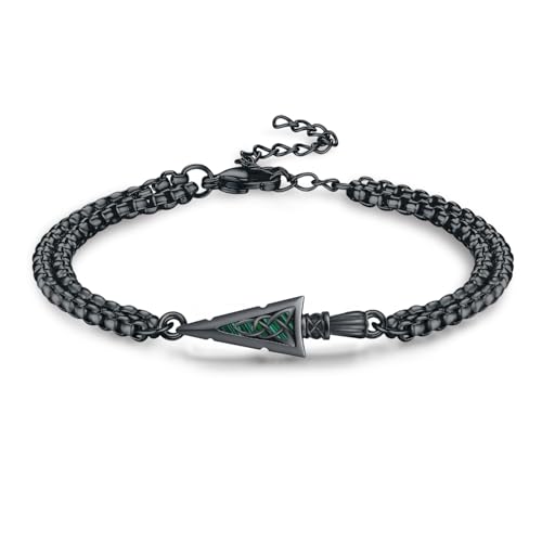 Bracelet celtique pour homme en argent 925, flèche noire et pendentif malachite ajustable
