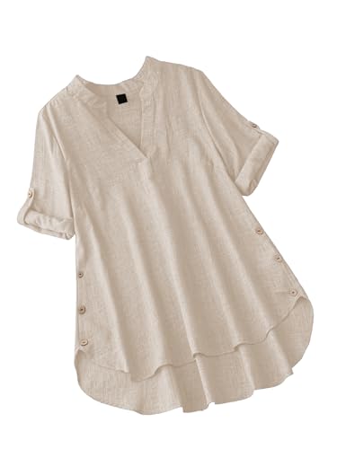 Image of TADKEE Women's Linen Blend Solid Regular Fit Tunic Top | Kurti for Women