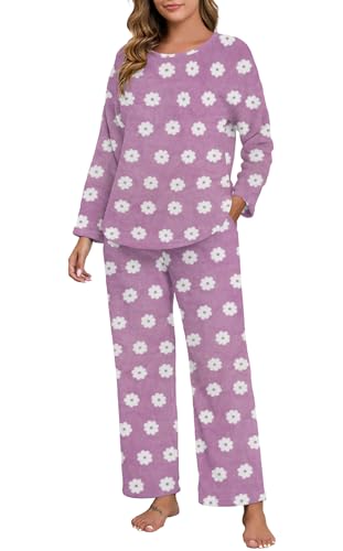 PrinStory Fluffy Pajamas for Women Set Winter Fleece Pajama Sets Warm Fuzzy Pjs Flannel 2 Piece Lounge Sets with Pockets3