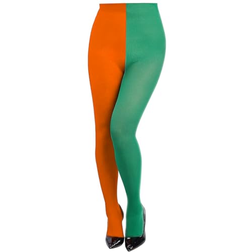 Pantimedias Medias Largas Dos Colores Mujer para Halloween Carnaval y Fiestas Temáticas (Naranja + Verde)