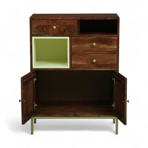 Image of Kalki Solid Wood Chest of Drawers | Solid Wood 3-Drawer Chest | Storage Cabinet | Elegant Storage Drawer Unit - 3-Drawer | Finish - Tubaq & Off White