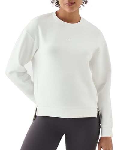 K-Swiss Cropped Sweatshirts for Women - Crewneck Pullover Sweatshirt Long Sleeve Workout Crop Tops Soft and Lightweight White M