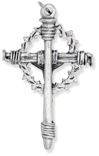 Pack of 5 - Large Jesus Crown of Thorns and Nails Crucifix Rosary Part - 2 1/4" Italian Silver Oxidized Finish Cross for Rosary Making or Large Crucifix Necklace Pendant for Catholic Men, Military,3