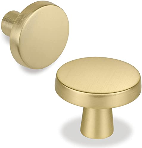 Goldenwarm - Juego de 10 pomos redondos para armario (latón cepillado, LS5310GD) para cajones de aparador, tiradores de cajón dorados, accesorios de latón para armarios Cover