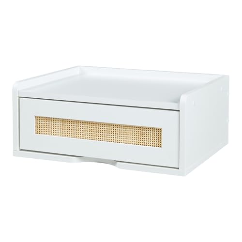 Étagère murale design intemporel blanc aspect rotin avec tiroir 10kg - 5