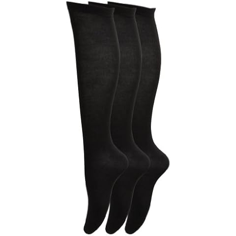 3 Pairs of Girls/Ladies Cotton with Lycra Knee High Socks/UK 4-6 Eur 37-40 (Black) Cover