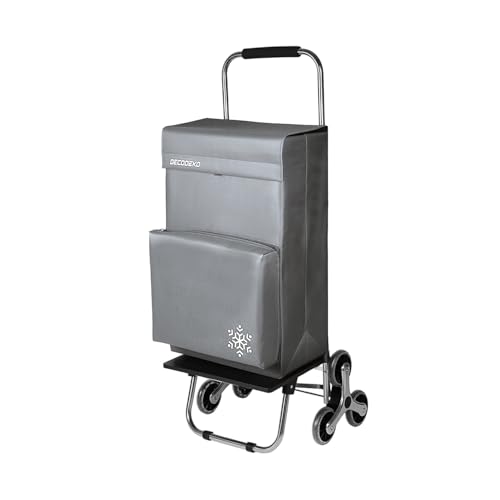 DECODEKO Carrito de la Compra Plegable de 50L con Compartimento Refrigerante, Carrito de Playa 6 Ruedas y Opción de 2 Ruedas, Carro Compra Ideal para Supermercado (6 Ruedas Gris)