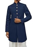 Runcati Mens Kurta Coats Indian Mandarin Collar Attire Ethnic Outfits Wedding Festive Party Clothing Casual Kaftan Robe Navy