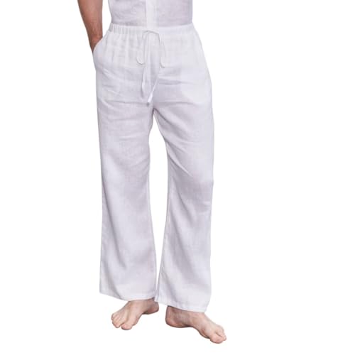 Pantalon en lin homme décontracté Amazhiyu avec cordon de serrage