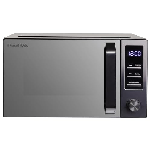 Russell Hobbs Microondas digital de 23 litros de acero oscuro de 900 W con 8 menús de cocción automática y función de descongelación, 5 niveles de potencia, temporizador integrado, puerta de espejo y