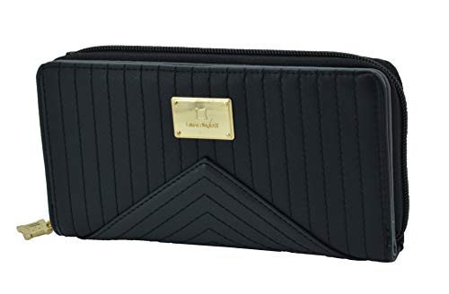 Laura Biagiotti Portefeuille Femme Avec coutures en Similicuir PU Avec porte-cartes et coffret cadeau Petit noir -