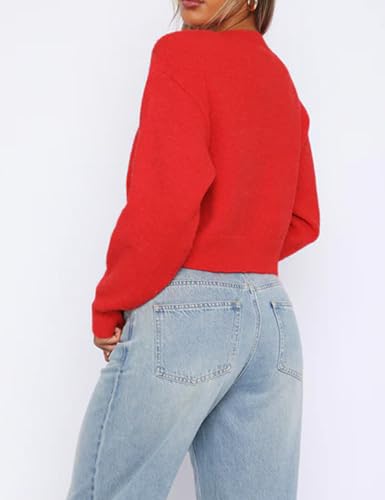 MISSACTIVER Women's Button Down Cropped Cardigan Sweater Solid Open Front Long Sleeve Crewneck Knitted Fall Cardigans Jacket3