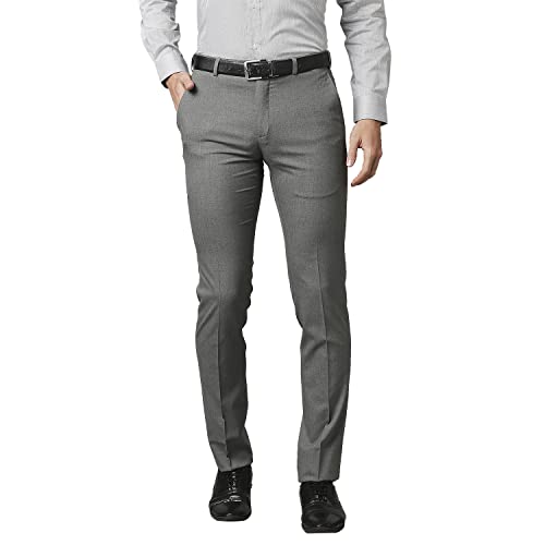 Image of Raymond Men's Poly Viscose Blend Solid Pattern Slim Fit Flat Front Formal Trouser