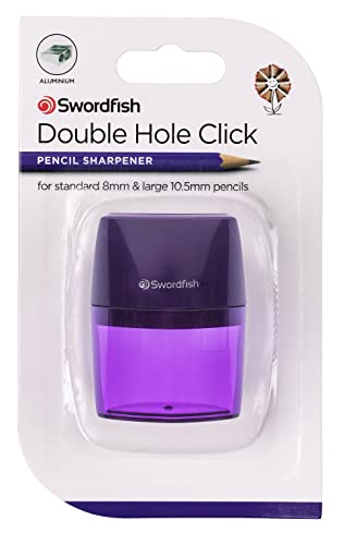 Swordfish ‘Double-Hole Click’ Metal Core Pencil Sharpener with Mess-Free Canister [Pack of 2] 40378 Purple - Image 3