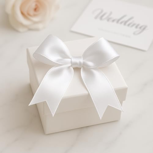 White Gift Wrap Bows - 50pcs 3.3 Inch Elegant Bows for Gift Wrapping, Party Decorations, Wedding Decor, Birthday Presents, Holiday Gifts, DIY Crafts, Baby Shower, Anniversary, Christmas, Gift Bags