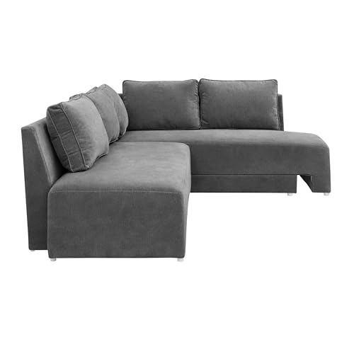 Image of Rosebell L-Shape 5 Seater Sofa Cum Bed, Sectional Couch with Cushions, Space Saving Corner Sofa, Modern Foldable Seating & Sleeping Solution for Living Room, Guest Room & Small Spaces - Grey Color