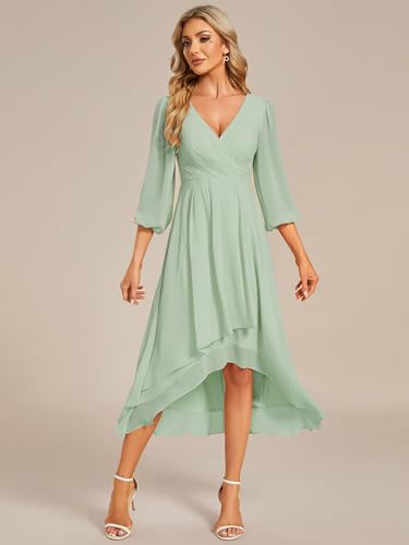Image of Ever-Pretty Women's Chiffon V Neck Long Sleeves A-Line Midi Length Wedding Guest Dress Cocktail Party Formal Dresses 01926