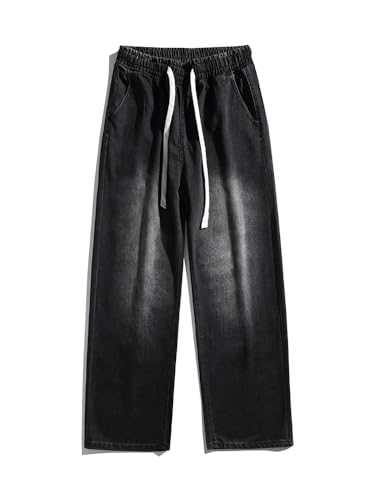 Summer Men's Jeans Korean Lightweight Cotton Straight Denim Pants Loose Fit Wide Leg Trousers4