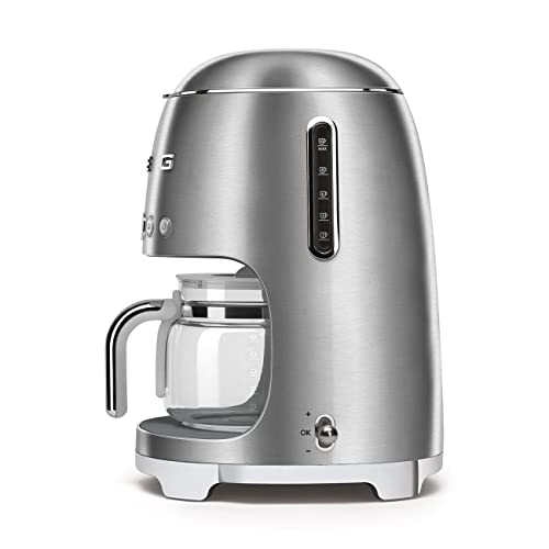 Image of Smeg 50's Retro Style Aesthetic Drip Coffee Machine with 10 Cup Glass Carafe, Auto Start Feature, Keep Warm Plate, and Two Coffee Strength Settings (Brushed Stainless Steel)