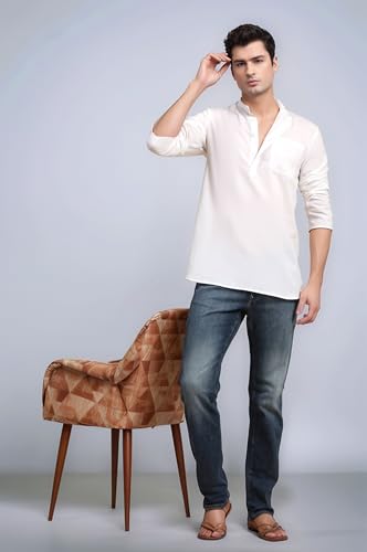 Image of SKAVIJ Men's Long Sleeve Short Tunic Ethnic Wear Cotton Kurta