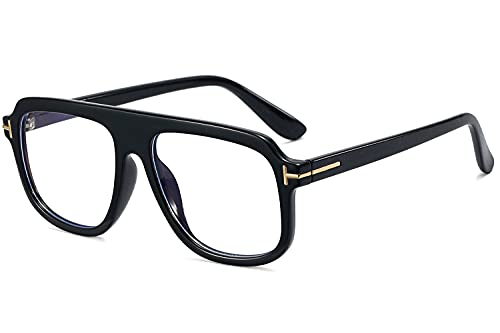 Allt Unisex Large Square Optical Eyewear Non-prescription Eyeglasses Flat Top Clear Lens Glasses Frames (Black(Bluelight Blocker Lens) A1)