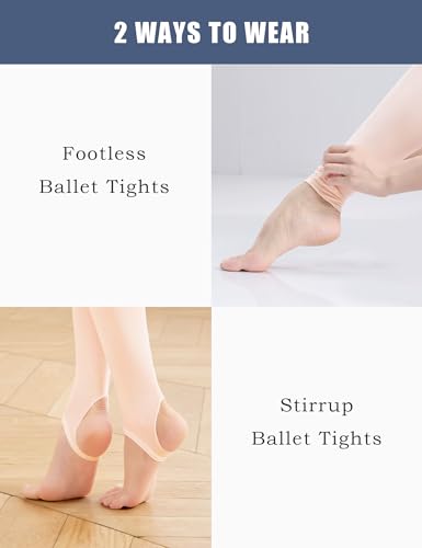 Phoeswan Stirrup Tights for Girls & Women, 60D Denier Ultra Soft Ballet Tights for Gymnastics, School, 1 or 2 Pairs/Pack 5