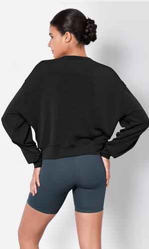 ODODOS Modal Soft Long Sleeve Cropped Sweatshirts for Women Oversized Crew Neck Pullover Crop Top2