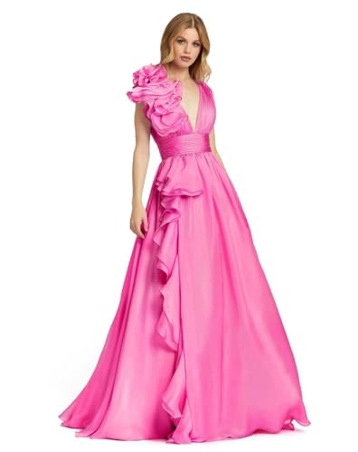 Ruffles Chiffon Prom Dresses Backless Deep V Neck Pleated Formal Evening Dresses for Women4
