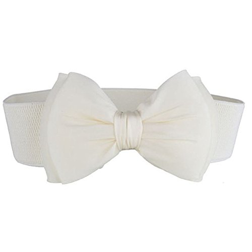 dontdo Ceinture élastique décorative pour femme - En cuir synthétique - Avec nœud papillon - Style ceinture à bretelles blanches Cover