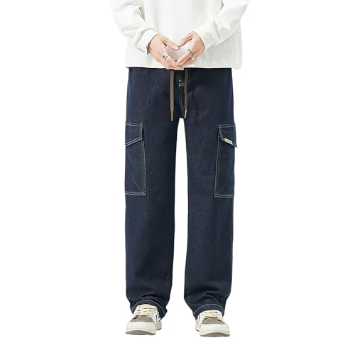 Men's Japanese Street Vintage Jeans Baggy Drawstring Cargo Pants Elastic Waist Pants Pants for Men Fashion