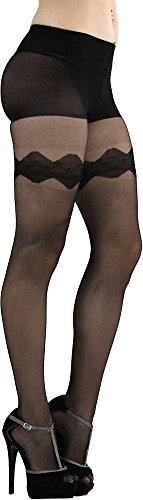 Image of ToBeInStyle Women's Faux Print Suspender Garter Sheers Pantyhose