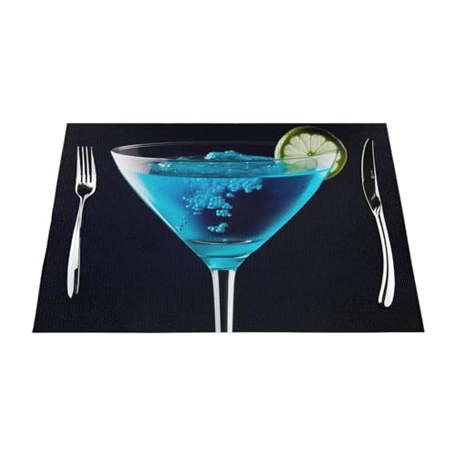 Sets de table en vinyle bleu résistant à la chaleur tapis de table lavables x6