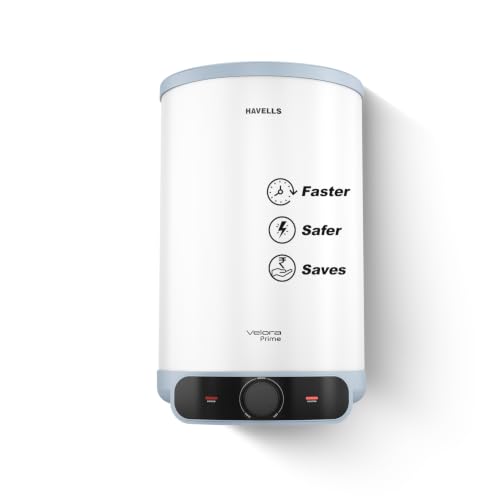Image of Havells Velora Prime 10L Storage Water Heater(Geyser)|Faster Heating|Safer to use|Saves electricity |Engineered for Hard Water|Feroglas Coated Anti Rust Tank|Mcoloy Heating Element|7 Yr Tank Warranty