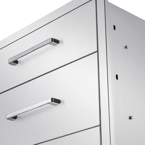 Image of Outdoor Kitchen Drawers,Stainless Steel BBQ Drawer 3-Drawer, 16 inch W x 21 inch H x 23 inch D Flush Mount Triple Access Drawer for Outdoor Kitchen,BBQ Island